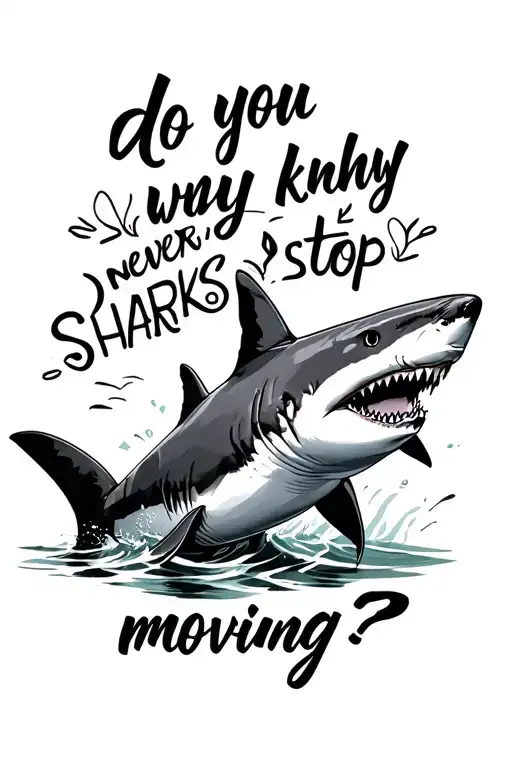 Sharks quote "do you know why sharks never stop moving?" tattoo design idea