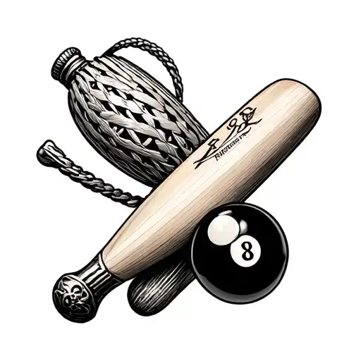 louis vuitton inspired cricket bat with 8ball tattoo design idea