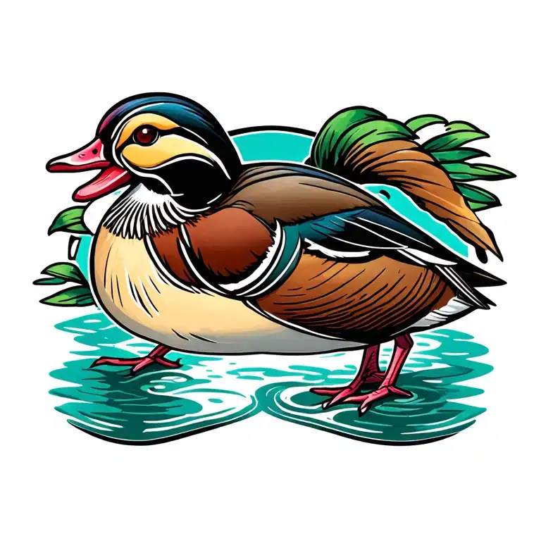 wood duck traditional tattoo design idea