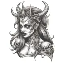 demon goth girl on a upside down cross tattoo design idea