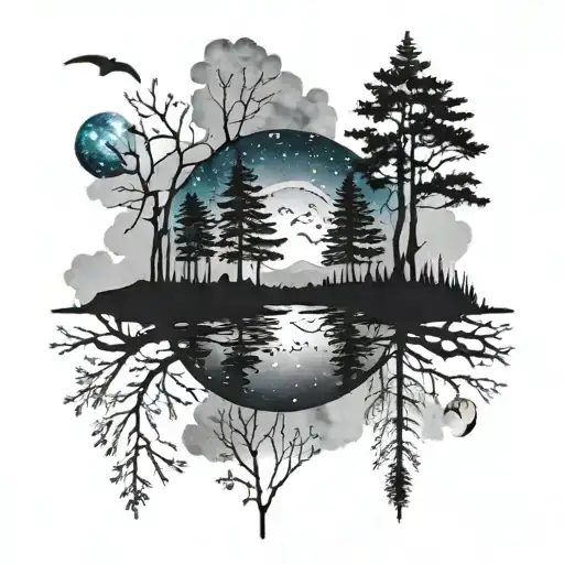 Nature night sky silhouettes hidden within tattoo design idea