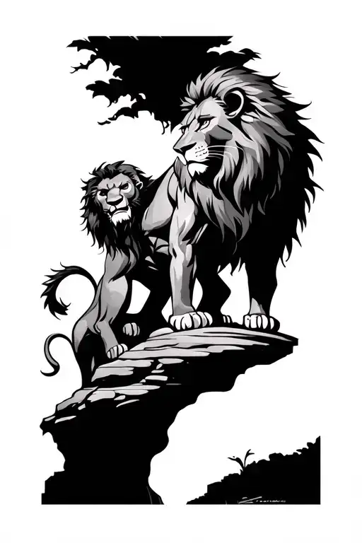 Scar from King of the Lion as he holds Mufasa on the cliff tattoo design idea