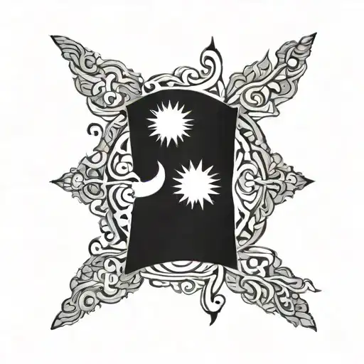 Create a black-grey tattoo of a Nepali flag waving in the wind, with 'Domcol 2024' written in a bold font across the flag tattoo design idea