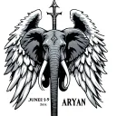 Trident + Elephant + Angel Wings + Name: Aryan, + Date: June 1-9 tattoo design idea