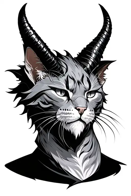 devil cat with horns bahamut head tattoo design idea