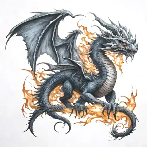end is the beginning and beginning is the end and dragon flame Ragnarok  tattoo design idea