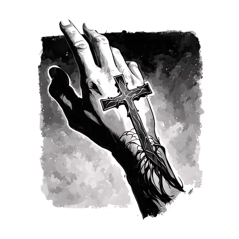 I want a cross on my wrist with still i rise next to it tattoo design idea
