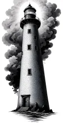 lighthouse standing tall shining light through a storm tattoo design idea