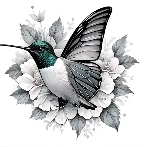Hummingbird Butterfly tattoo design idea