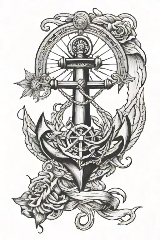 Anchor and compass tattoo design idea
