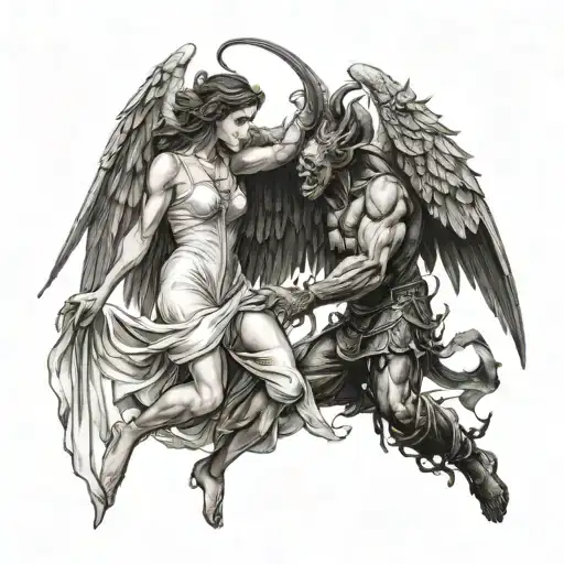 FEMALE  angel fighting a demon tattoo design idea