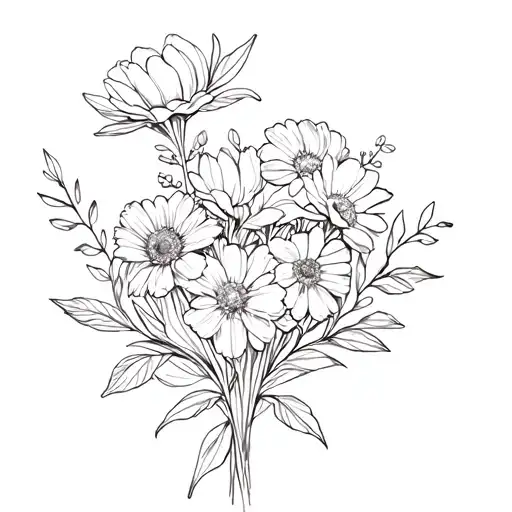 Simple bouquet flowers tattoo design idea