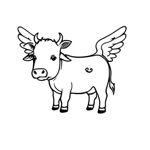 cute baby cow with angel wings tattoo design idea
