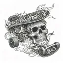 Creative skateboard deck design with drug addiction awareness message tattoo design idea