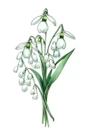  snowdrop, cosmo, lily of valley , narcissus flower all separate so show each flower in a single bouquet  tattoo design idea