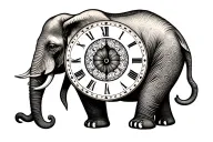 elephant with sand clock tattoo design idea