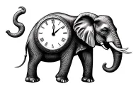 elephant with sand clock tattoo design idea
