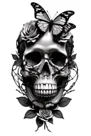 skull roses barb wire wrapped butterflies and make it really really unique and cool tattoo design idea