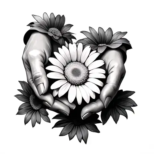 hands giving single daisy flower tattoo design idea
