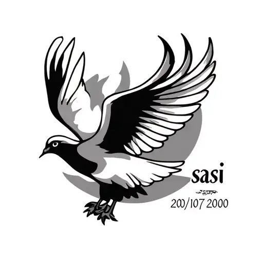 create a tatoo design with the name “sasi” in tamil and the date 20/07/2000- 13/07/24 with a dove tattoo design idea