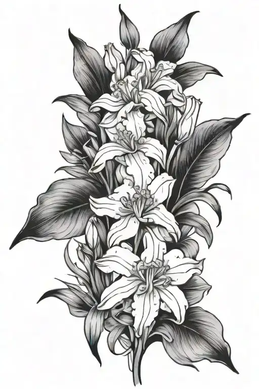 paperwhite and iris flowers growing tattoo design idea