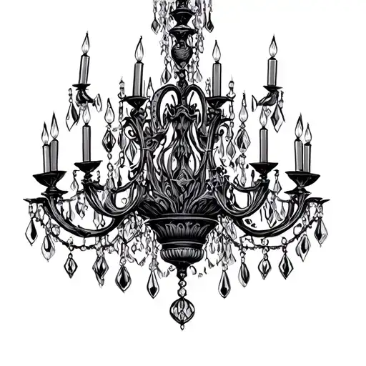 ornamental gothic fine line chandelier tattoo design idea