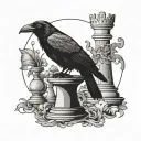 Raven perched on top of rook chess piece tattoo design idea