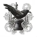 Raven perched on top of rook chess piece tattoo design idea
