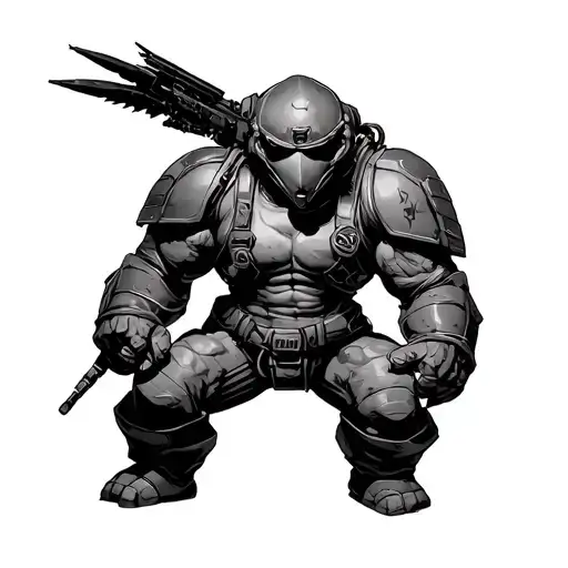 helldiver from the game helldivers 2 in a heroic pose tattoo design idea