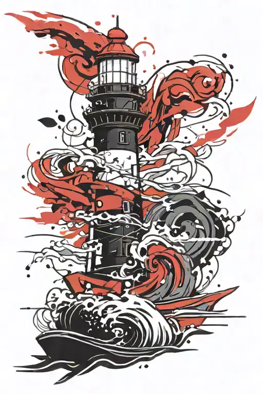 lighthouse with waves crashing tattoo design idea