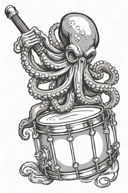 Octopus playing snare drum with drumsticks tattoo design idea