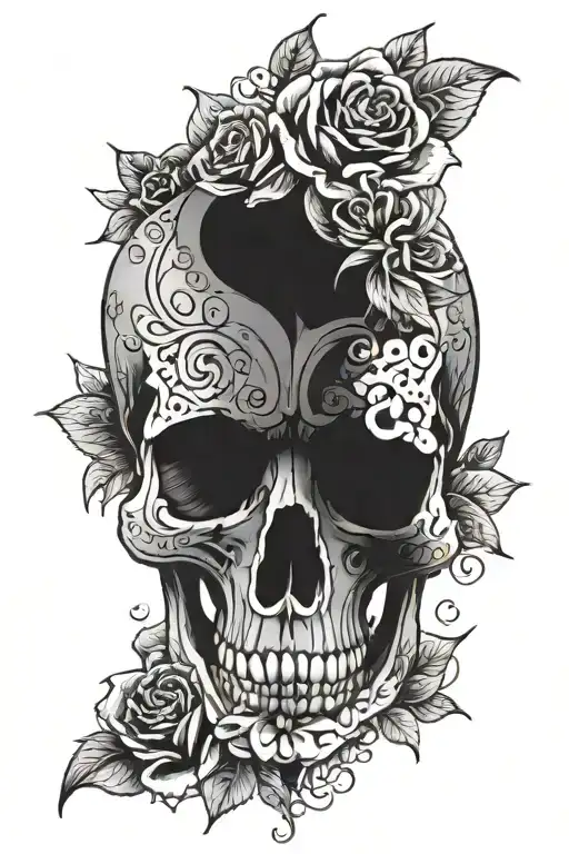 skull, mandala design incorporating elements, roses tattoo design idea