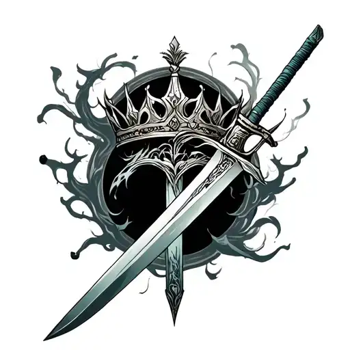 jade sword crown and sky and barok tattoo design idea