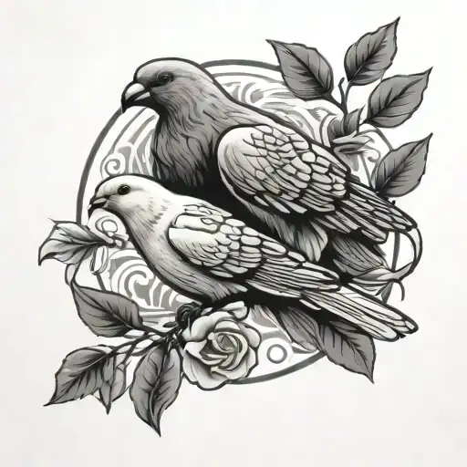 dove bird and bear looking tattoo design idea