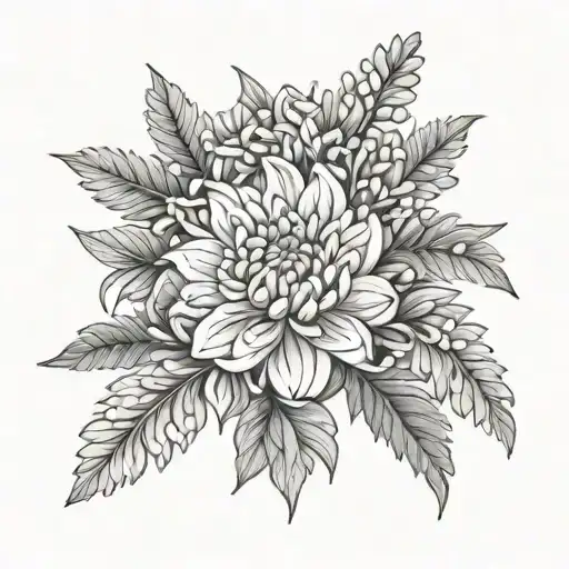 chrysanthemum aster bouquet tattoo design idea