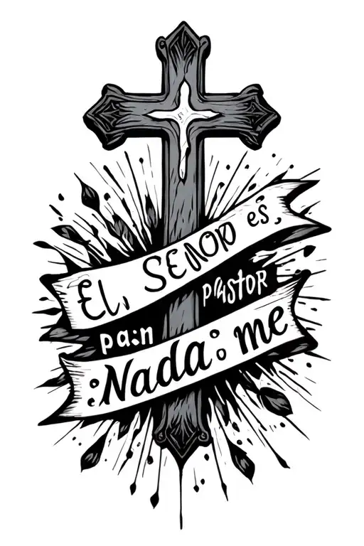 "El Señor es Mi Pastor, nada me" Minimalistic Cross with words around it tattoo design idea