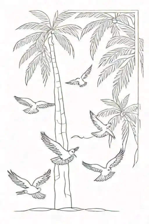 palm tree with birds    tattoo design idea