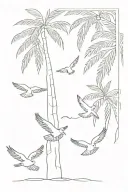 palm tree with birds    tattoo design idea