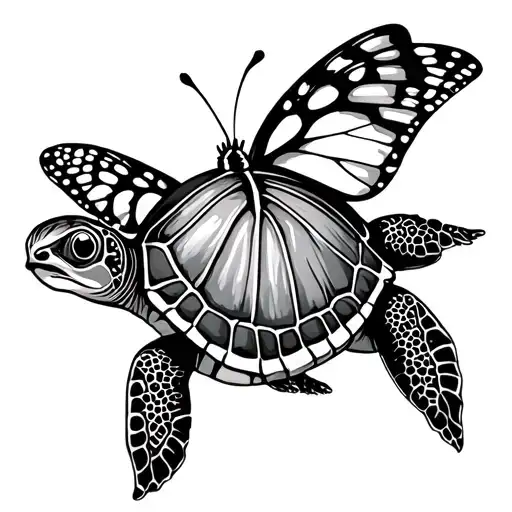 Turtle And Butterfly tattoo design idea