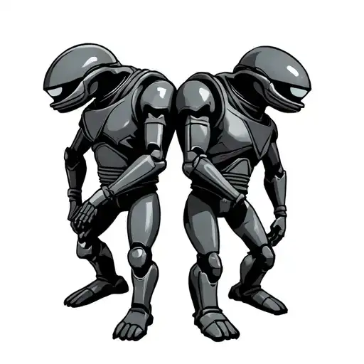 s two Marvin the Martians standing back to back, one depicted in normal coloring one in negative colors  tattoo design idea