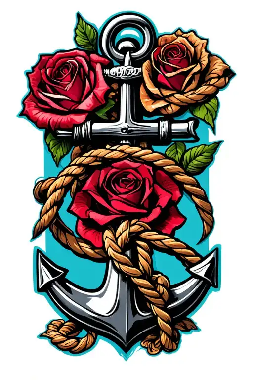 anchor, rope, rose, family font tattoo design idea