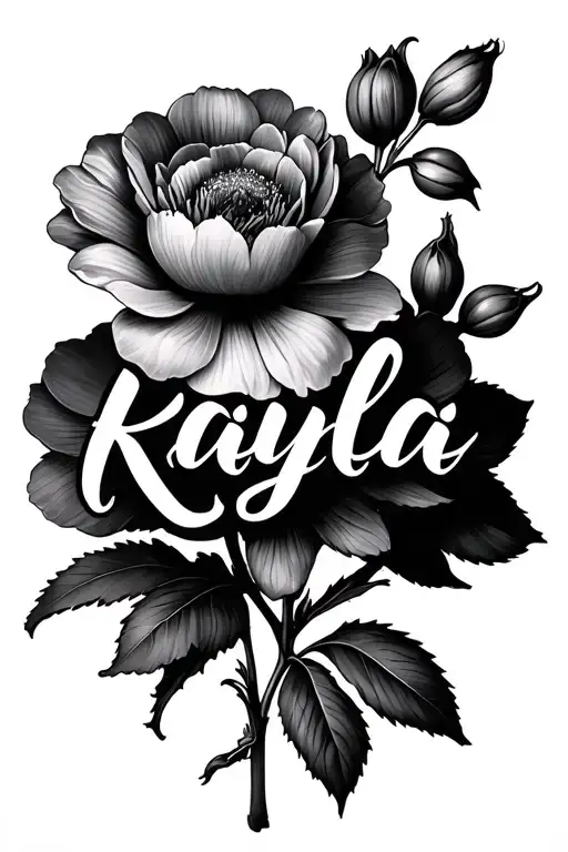 blossom flower with Kayla name written tattoo design idea