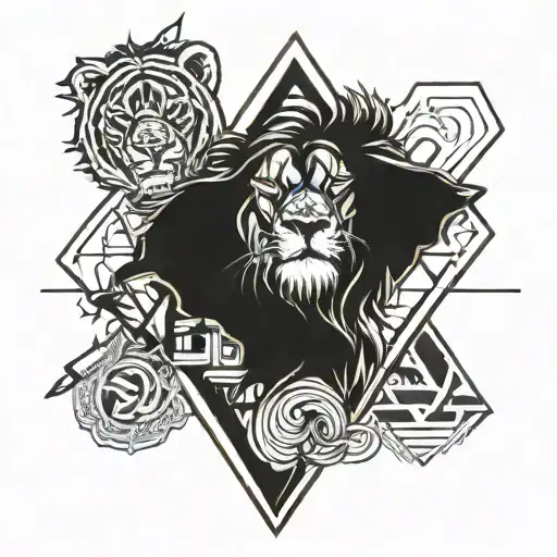 A lion with a cigarette in its mouth around me, triangle and rhombus designs for a tattoo on the arm tattoo design idea