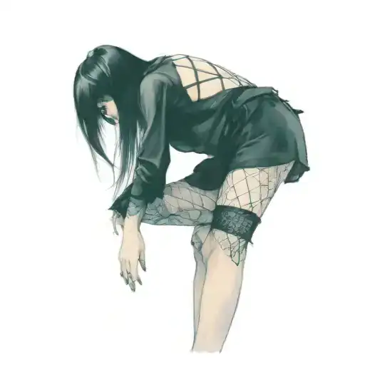 bend over,slim thick goth girl,emo, nude,sexy,lingerie,introverted,,long black hair, naked,fishnet,skirt,big butt,nails tattoo design idea