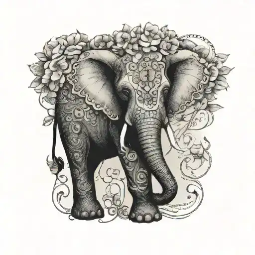 simple elegant elephant wrapped in vine of flowrs arm sleeve tattoo design idea