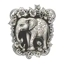 simple elegant elephant wrapped in vine of flowrs arm sleeve tattoo design idea