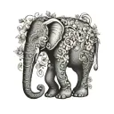 simple elegant elephant wrapped in vine of flowrs arm sleeve tattoo design idea