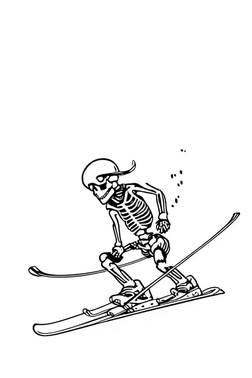 cartoon style skeleton skiing tattoo design idea