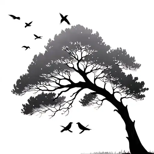 tree and birds tattoo design idea
