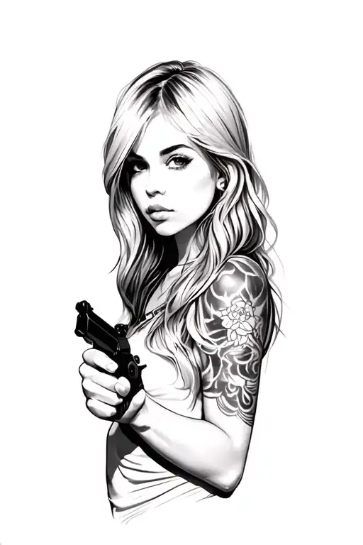 girl with gun tattoo design idea